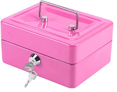 Youyijia Small 6 Inch Cash Box Portable Metal Money Box With Lock Cash Safe Box Petty Cash Tin for Kids (Pink)