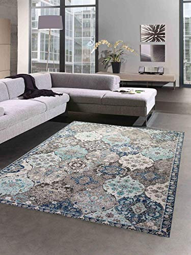 CARPETIA Teppich Outdoor Orientteppich Wohnzimmerteppich Ornamente in grau blau Größe 120x170 cm