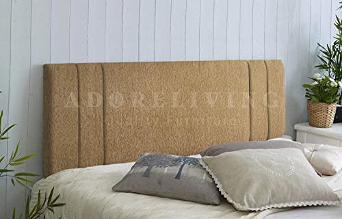 RIO Padded Lined Divan Bed Headboard | Chenille Fabric Super King size Headboard for bed frames | Elegant design wooden material headboards for beds (Caramel, 6ft Super King H-20inch)