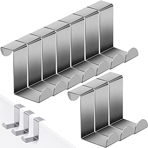 Winfred 10Pack Over Door Hooks Over Cabinet Door Hooks Heavy Duty Z-Shaped Reversible Hanging Hooks Sturdy Stainless Steel Door Hanger for Kitchen, Bathroom, Bedroom and Office
