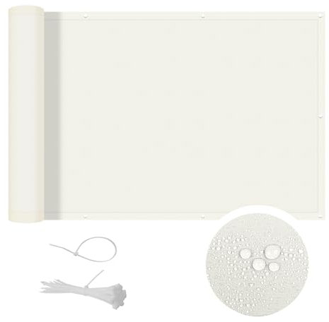 COOL AREA Balkon Sichtschutz 90x500cm Balkonverkleidung UV-Schutz PES Balkonabdeckung wetterfester mit Kabelbinder,Schutz vor neugierigen Blicken,Cream