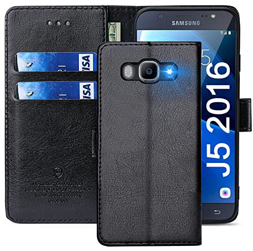 FMPCUON Hülle für Samsung Galaxy J5 2016 /J510 Handyhülle [Standfunktion] [Kartenfach] [Magnetverschluss] Tasche Flip Case Schutzhülle lederhülle klapphülle für Samsung Galaxy J5 2016 /J510 Schwarz
