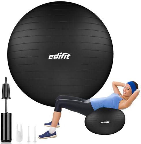 EDIFIT, Palla Fitness, 55, 65 e 75cm, Pilates Attrezzi Casa, Incluso il Gonfiatore, Fitball, Yoga Accessori, Palla Gravidanza, Ginnastica Ritmica (55 cm, Nero)