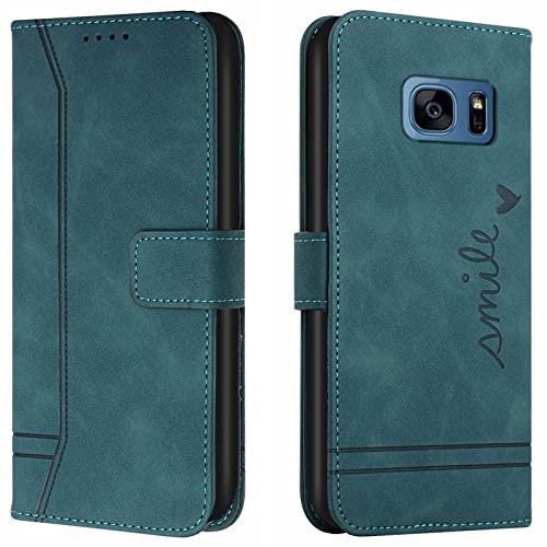 Lihondar Samsung Galaxy S7 Hülle - Leder Klappbare Schutzhülle mit Standfunktion, Flip Case für S7 (Grün)