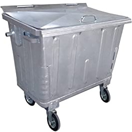 Hardwex Müllcontainer 660 Liter aus verzinktem Stahlblech mit 4 Rädern und Flachdeckel, Metallbehälter, Müllgroßbehälter, Metallmülleimer, Ascheeimer, Größe: 1 245 x 1 370 x 780 mm