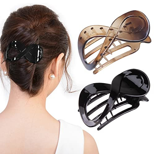 Kavya Pinzas Pelo Mujer, 2 Piezas Antideslizante Pinza Pelo Mujer Negro Pinza Pelo Elegante Carey Grande Vintage Hair Clips, Accesorios Pelo Mujer-B