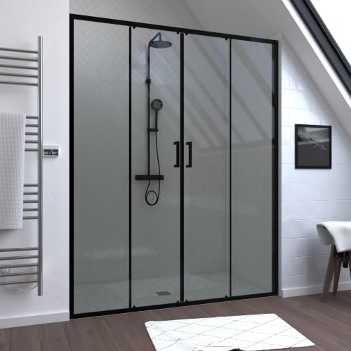 Porte de douche Double Coulissant 160x200 cm - Verre transparent - Profilé Noir - CRUSH