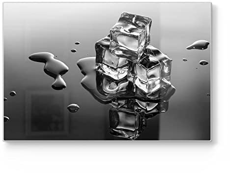 DEQORI Schneidebrett aus Glas | groß 30x20 cm | Motiv Schmelzende Eiswürfel | Design Schneideplatte für Küche | Frühstücksbrett antibakteriell & rutschfest | Glasplatte & Servierplatte