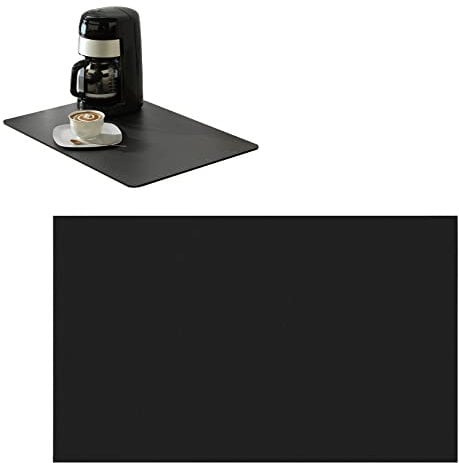 Amfrpar 50x30cm Unterlage für Kaffeemaschine Abtropfmatte Geschirr Schnelltrocknend Rutschfest Trockenmatte mit PU Leder Geschirrabtropfmatte für Küche Spüle (Schwarz)
