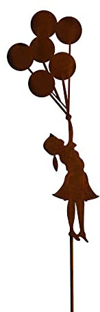 Bornhöft Gartenstecker Rost Deko Mädchen für den Garten Luftballons Metall Gartendeko Stecker Edelrost Cortenstahl Edelrostoptik Rostdeko rostiger Beetstecker Topfstecker 110cm