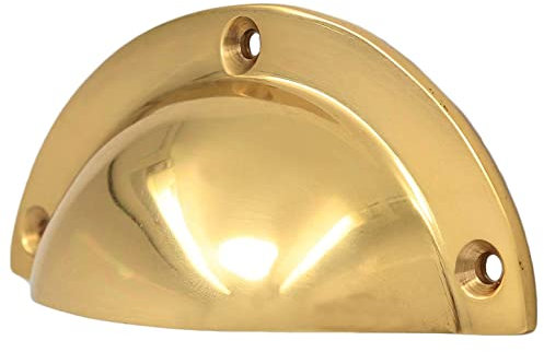 SISI UK 10x Polished Brass 85mm Door Cabinet Cup Shell for Pull Handle Kitchen Cupboard Brass Bin Cup Handles Cup Pulls Drawer Handles Shell Cup Pull Handles for Cabinets.