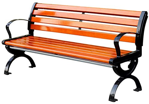 HUHJYUGE Parkbank Gusseisen, Balkon Bank 2 Sitzer, Outdoor Bank Wetterfest Bequem, Gartenbank Holz Massiv Rustikal, Mit Armlehnen & Rückenlehne, Für Terrasse 500kg Belastbar (120cm)