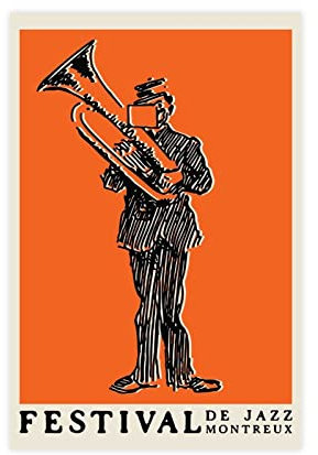 FISH DRAGATE Festival De Jazz Montreux Poster Leinwand Poster Wandkunst Dekor Druck Bild Gemälde für Wohnzimmer Schlafzimmer Dekoration Rahmen Stil 30 x 45 cm