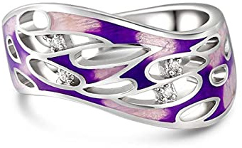 Jeulia Sterling Silber Promise Ring:Damen Mehrfarbig Emaille Blumen Band Smile Breiter Ring Diamant Verlobung Anniversary Schmuck Personalisierte Geschenk Box für Frauen Mädchen (61（19.4）, Queen)