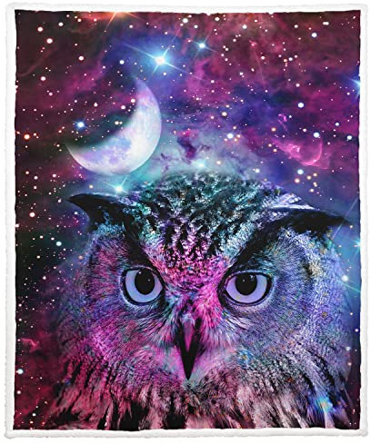 Violetpos Warm Sherpa Sofaüberwurf Decke 150x200 cm Dicke Kuscheldecken Sanft Flanell Weich Fleecedecke Bettüberwurf Galaxien Sterne Mond Eulen