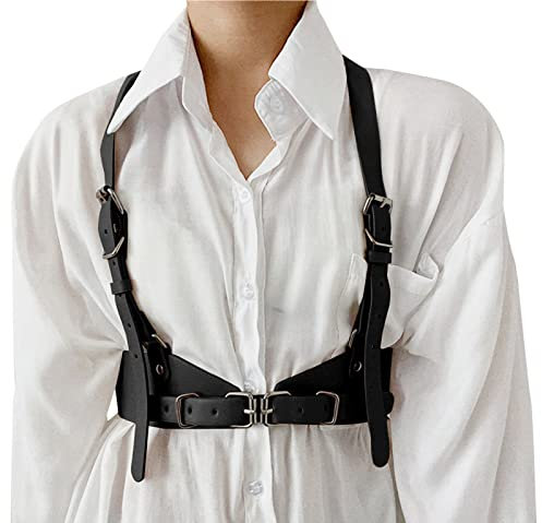 SEAUR Harness Damen Leder Damen-gürtel Punk Taillengürtel PU Leder Gothic Weste Gürtel Verstellbare Körperkette Gürtel für Karneval Halloween