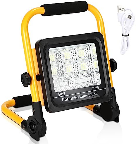 Daromigo LED Baustrahler 50W Solarpanels Arbeitsscheinwerfer Beleuchtung Tragbar Wasserdichtes Arbeitsscheinwerfer Bauscheinwerfer für Werkstatt Garage Außen