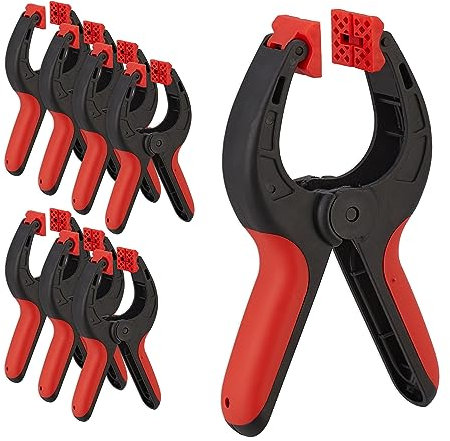 Relaxdays Morsetti a Molla in Nylon, Set da 8 Pinze Modellismo, Apertura 7 cm, Mollette Morsa per Teli, Clip, Rosso Nero