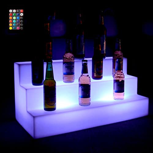 TOYOCC Présentoir de Bouteille d'alcool de Bar Porte-Bouteille Lumineux à LED - Porte-Bouteille Lumineux Variable coloré RVB à 3 Niveaux avec Longueur de télécommande pour Bars, Restaurants et Bars