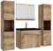 Badplaats B.V. Badezimmer Badmöbel Set Montreal XL 60cm Schwarze Waschbecken - Kastanien Eiche - Unterschrank Hochschrank Waschtisch Möbel