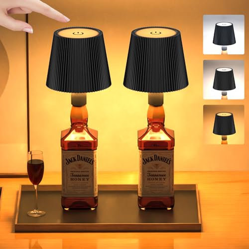 TRUMPETS LED Flaschenlampe Aufladbar Doppelleuchtmittel USB-C Dimmbare 3 Farbmuster IP54 Wasserdicht Touchgesteuerte Stimmungslicht für Innen und Außen Restaurant & Bar