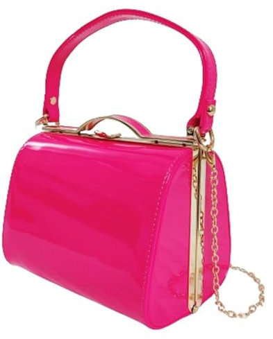 UShopUK Bolso de mano cruzado de charol con asa superior para novia, graduación, boda, fiesta de noche, fiesta, rosa fucsia, medium