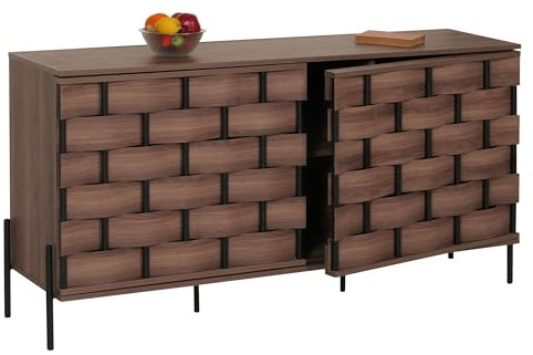 Mendler Sideboard HWC-M44 3D-Flecht-Design Push-to-Open Türen braun | Kommode, Schrank, Anrichte, 152x80x40cm