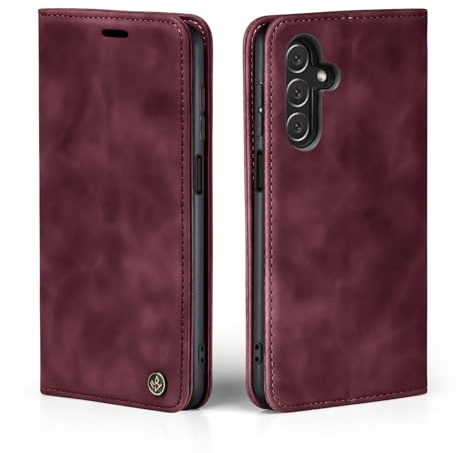 LBH Handyhülle für Samsung Galaxy A25 5G in Weinrot mit Karten- und Geldfach Smartphone Hülle mit Standfunktion Flip Case Schutzhülle Magnetverschluss Vintage