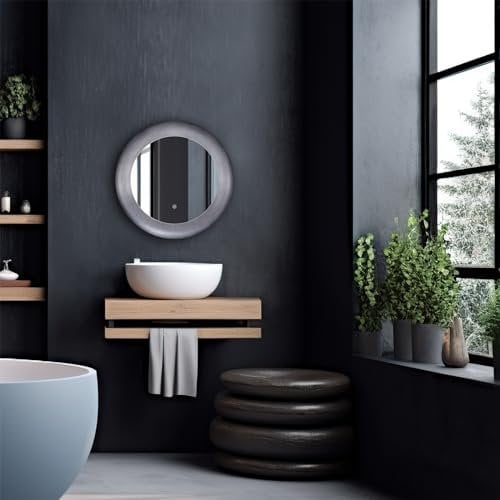 Paco Home LED Spiegel mit Beleuchtung Spiegellampe mit Touch-Schalter Lampe Bad Badezimmer Schminkspiegel Modern, Farbe:Grau, Leuchtenform__Größe:Ø60cm
