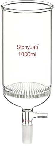 stonylab Glass Buchner Filtering Funnel, Borosilicate Glass Plate Filter Funnel with 10 mm Hose Connection and 24/40 Standard Joint for Filter Test, 1000 ml