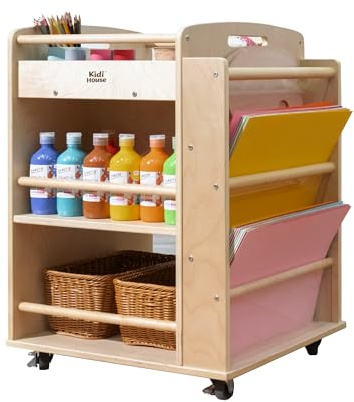 kidi house Art Cart Organizer on Wheels 3-Tier Wooden Rolling Craft Cart | Art Activity Cart for Kids Versatile Movable Birch Art and Craft Supply Storage Carts Montessori Furniture for Classroom