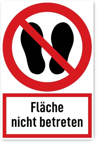 Aufkleber: 300x200 mm, 1 Stück - Fläche nicht betreten - Verbotszeichen mit Text (deutsch) (rot/weiß) - hochkant - P024 - DIN EN ISO 7010 / ASR A1.3
