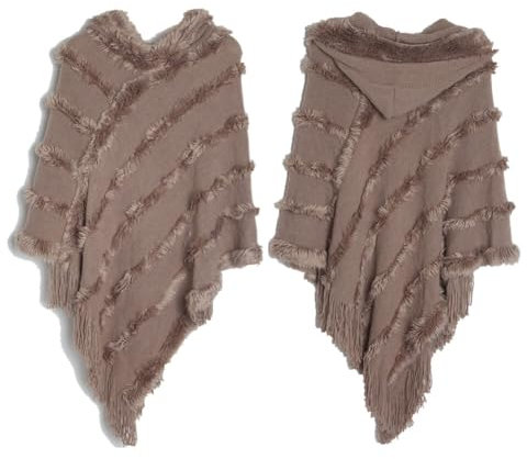 ihreesy Damen Kapuzenumhang, Elegante Schal Stola Wickel-Kapuzendecke Poncho Pullover Umhängetuch Künstliche Wolldecke Schal Winter Warm Poncho-Umhang Mantel Decke Kap-Schal,Khaki