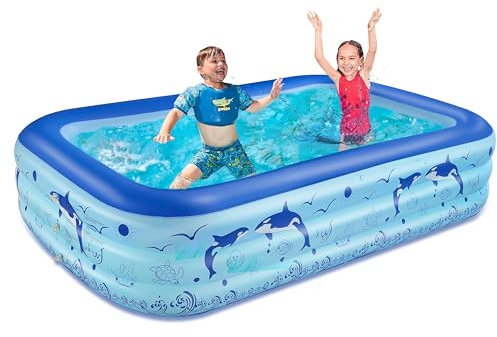 suokoun Planschbecken, 195 x 140 x 50 cm Aufblasbarer Rechteckig Familienpool mit weichem Boden, Sommer Kinderpool für Balkon, Terrasse und Garten