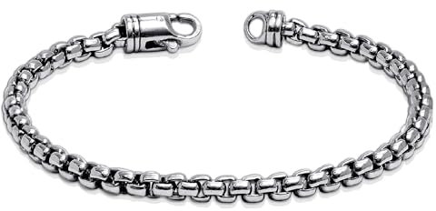 LeCalla Solid 925 Sterling Silver Box Chain Bracelet for Men | Antique 4.2MM Italian Square Rolo Link Round Box Chain Bracelets for Men 8 Inches, Made in Italy