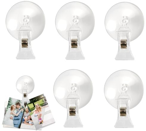TESSTSY 5 Piezas Clip de Ventosa, Pinza de Ventosa Plástico, Clips de Ventosas Reutilizables, Transparente Ventosa Clip, Ventosa Con Clip, para Ventanas, Acuario, Supermercado, Baño, Oficina