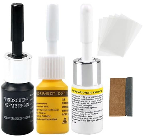 Kit de réparation de fissures de pare-brise 3 pièces - Kit de réparation pour rayures de verre, liquide de réparation de verre | Kit à base de résine pour réparer les éclats et les fissures sur le