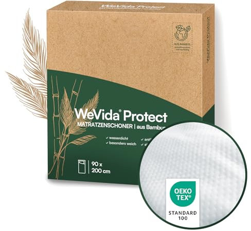 WeVida® Protect Protège-matelas imperméable, certifié Oeko-Tex®, lavable, protège-lit frais et sec, en bambou (180 x 200 cm)