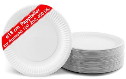 Vivopack Pappteller 200 Stück 18 cm, Einweggeschirr, Pappteller Geburtstag, Kuchenteller, Papierteller, Einweg Teller, Paper Plates, Pappteller, Partyteller, Disposable Plates, Pappgeschirr