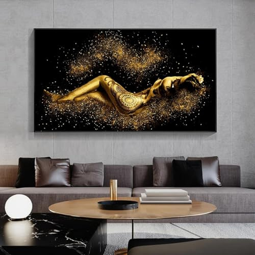 AWKFHF Leinwandbild Schwarz und Gold Abstrakte Sexy Frauen Körper Figur Bilder Kunst Poster Kunstdruck Wohnzimmer Deko Schlafzimmer Bilder Wanddekoration (80X120CM,ohne Rahmen)