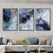 Blau Gold Marmor Leinwand Bilder 3er Set, Moderne Wohnzimmer Wandbilder Blau Textur Poster, Ohne Rahmen Wandposter, Abstrakt Kunst Art Bilder (B,50x70 cm)