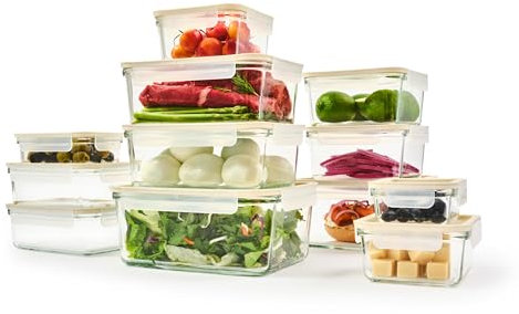GLASSLOCK Sens 24Pcs Glass Food Storage Set – Airtight & Leakproof, 8 Different Sizes, Anti Slip Lid, Microwave & Oven Safe, Meal prep, Lunch Box, Nestable & Stackable, Pantry Storage