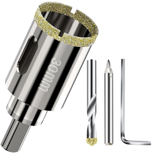 Scie cloche diamantée 30mm - Foret trépan diamant brasé sous vide pour granit, marbre, verre, céramique, porcelaine et carrelage dur - Foret de centrage inclus