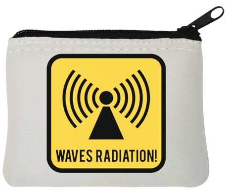Porte-monnaie en néoprène avec panneau d'avertissement parodie de danger, vagues de rayonnement, 10 x 11 cm, blanc, blanc, Taille unique