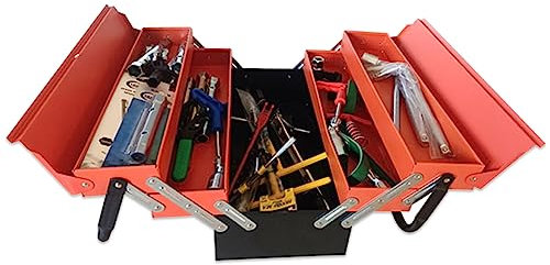 3 Tiers 5 Tray Metal Tool Boxes, Cantilever Tools Storage Cabinet with Carrying Handle for Home Garage Workshop Red