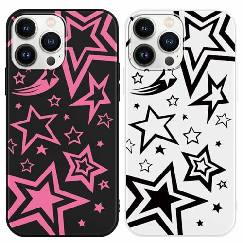 Yomjew 2 Pack Cute Pink Super Star Y2K Phone Case for iPhone 11 Pro 5.8, Aesthetic Durable Pattern Design Funda Anti-Scratch Soft Slim Flexible Protective Shockproof TPU Phone Cover for Women Girls
