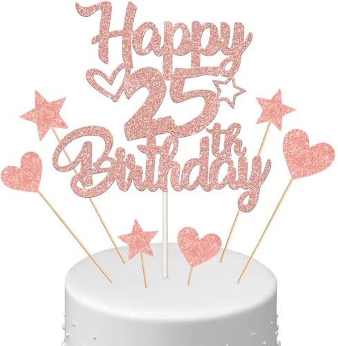 Anlgdi Tortendeko Happy Birthday Deko Kuchendeko 25. Geburtstag Frau, Kuchen Topper Happy 25th Birthday Roségold, Cake Topper 25 Jahre Torte Kuchen Deko für Geburstagstorte Deko 25. Frauen