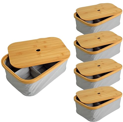 ESTEXO Bambuskorb Aufbewahrungskorb 6-Fach Unterteilung 5er Set faltbar 35x25x12 cm Aufbewahrungsbox