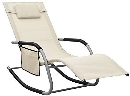 ShGaxin Sonnenliege Textilene Creme und Grau, Gartenliege, Liegestuhl, Sonnenstuhl, Sonneninsel Outdoor, Liegen, Gartenmöbel, Bäderliege, Relaxliege - 310506
