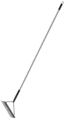 Yangbaga Heavy Duty Garden Rake, 5.9FT--71IN, 18IN Stainless Steel Tines, Metal Head, Long Handle, Bow Rake for Loosening Soil, Leaves, Yards